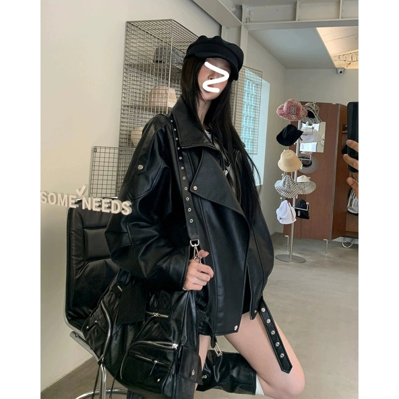 酷飒风黑色皮衣外套女2025新款秋季重工复古独特超好看机车夹克|undefined