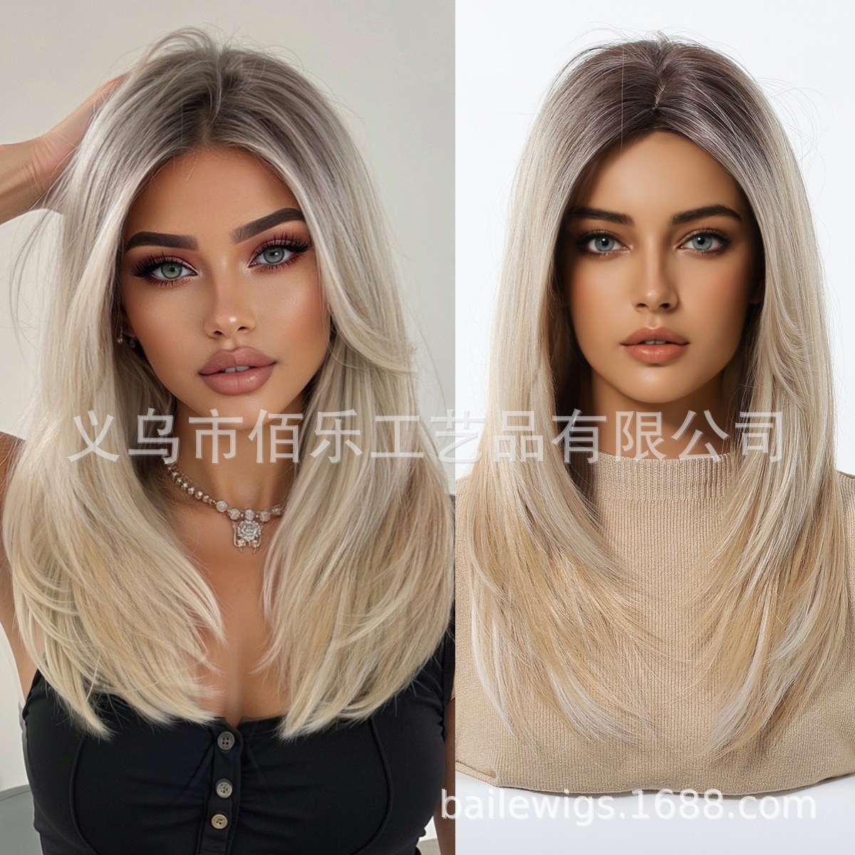 Nuevo negro Rosa flequillo larga recta gradiente de pelo fibra química SEDA NATURAL peluca femenina tocados pelucas fabricante en stock image 11