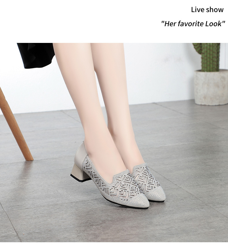 Sandal nữ quai chữ V gót thấp da thật lưới thoáng khí — màu đen chi tiết 10