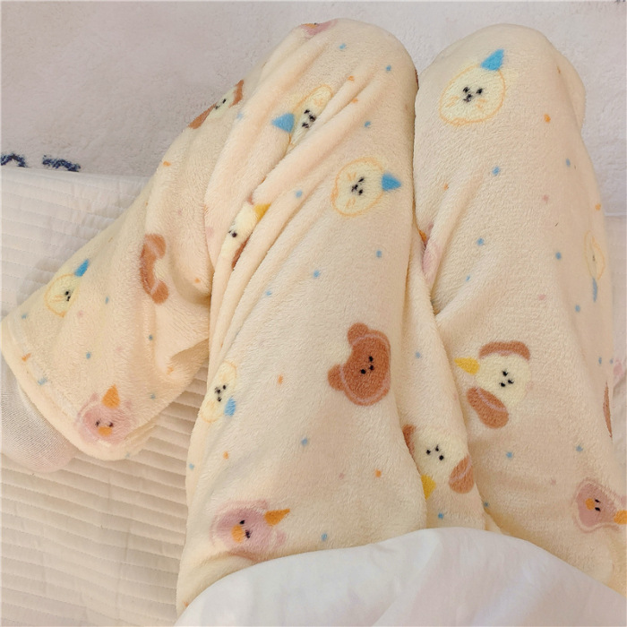 Pantalones de pijama de franela de coral de dibujos animados, pantalones de pijama de hombre, pantalones de invierno de otoño de mujer, pantalones caseros