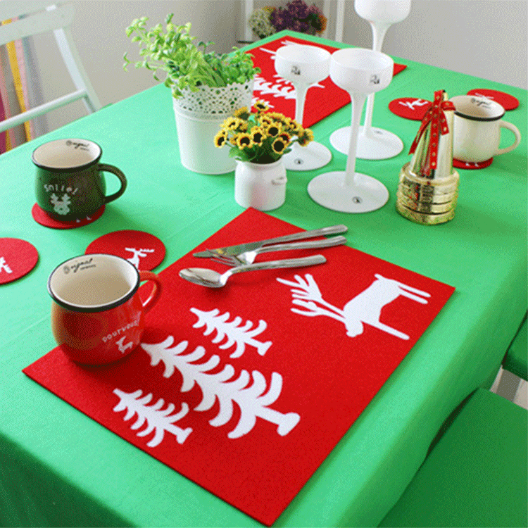 毛毡餐桌隔热垫  家居茶几杯垫圣诞节图案餐盘垫 批发毛毡餐垫