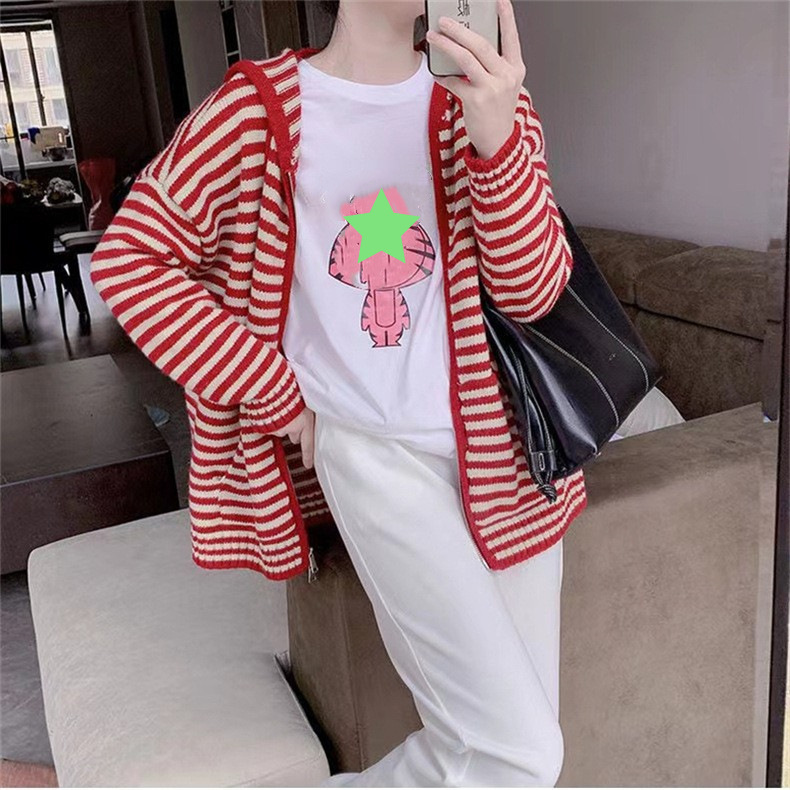 Striped cardigan sweater for women, 2022 autumn new style, loose zipper, outerwear, laid-back style knitted top jacket for women pic 20