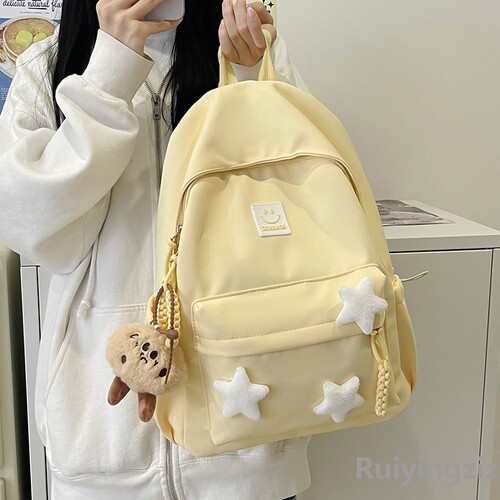 Korean-style backpack for girls: cute star design, perfect for junior high students and university outings—simple, versatile, and trendy for high schoolers!