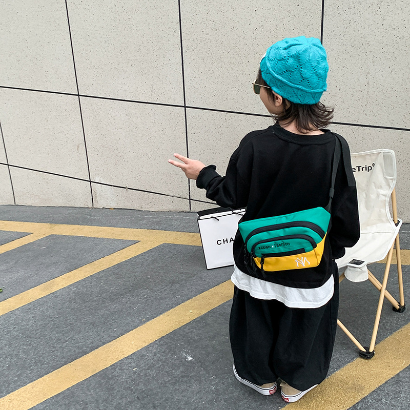 Fashionable brand children's bags shoulder bag thickened cotton cloth men and women children single shoulder chest bag Korean cartoon outdoor waist bag 