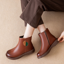 真皮全牛皮羊毛靴皮毛一体复古短靴女冬加厚冬季保暖女靴妈妈棉鞋