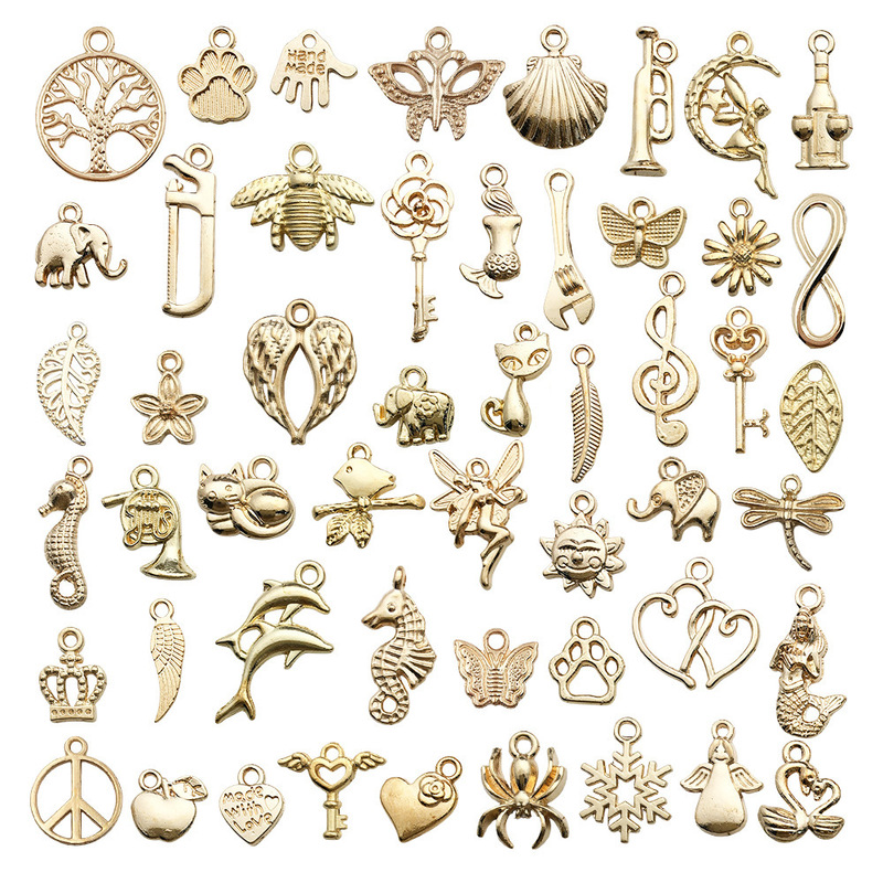 Cross-Border Direct Sales of New Mixed 51-Piece Kc Gold Simulated Musical Note Mermaid Pendant DIY Jewelry Accessories