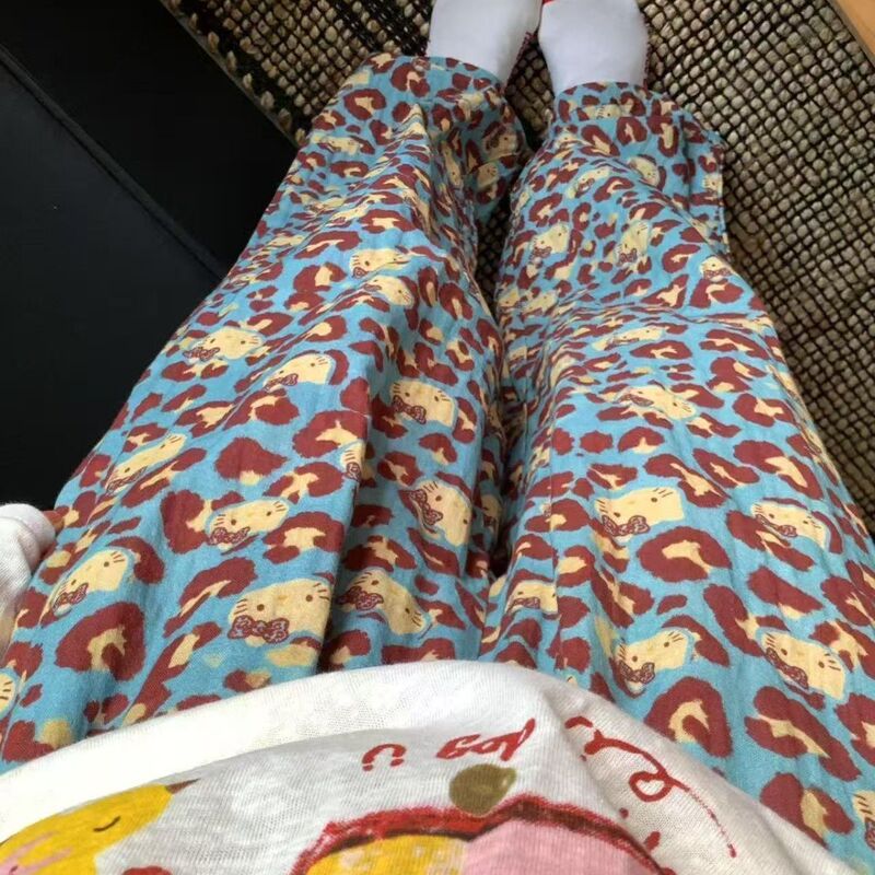 Cute Cartoon Leopard Print Kt Cat Pajama Pants for Women, Spring and Autumn Hello Kitty Sleep Pants, Soft and Comfortable, Suitable for Wearing Outside or as Home Pants Cute Cartoon Leopard Print Kt Cat Pajama Pants for Women, Spring and Autumn Hello Kitty Sleep Pants, Soft and Comfortable, Suitable for Wearing Outside or as Home Pants