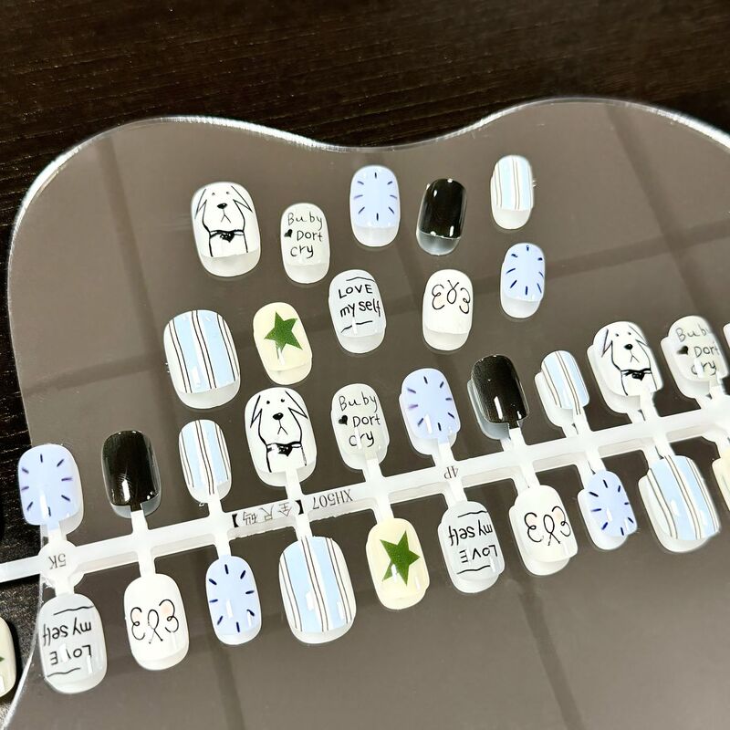 Internet-Famous Short Nail Art with Cartoon Graffiti, Hand-Painted Ins Style, Simple and Cute Puppy Bean Nails, Press-On Nails Internet-Famous Short Nail Art with Cartoon Graffiti, Hand-Painted Ins Style, Simple and Cute Puppy Bean Nails, Press-On Nails