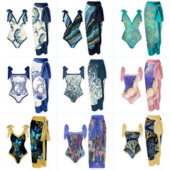 2024 European and American conservative one-piece beach resort hot spring swimsuit French retro one-piece bikini