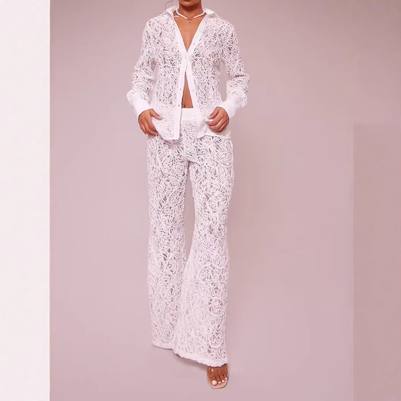 European and American Cross-border Autumn Amazon New Women's Wear Hollow Open a Row of Button Jacquard Lace Slim-fit Sexy suit European and American Cross-border Autumn Amazon New Women's Wear Hollow Open a Row of Button Jacquard Lace Slim-fit Sexy suit