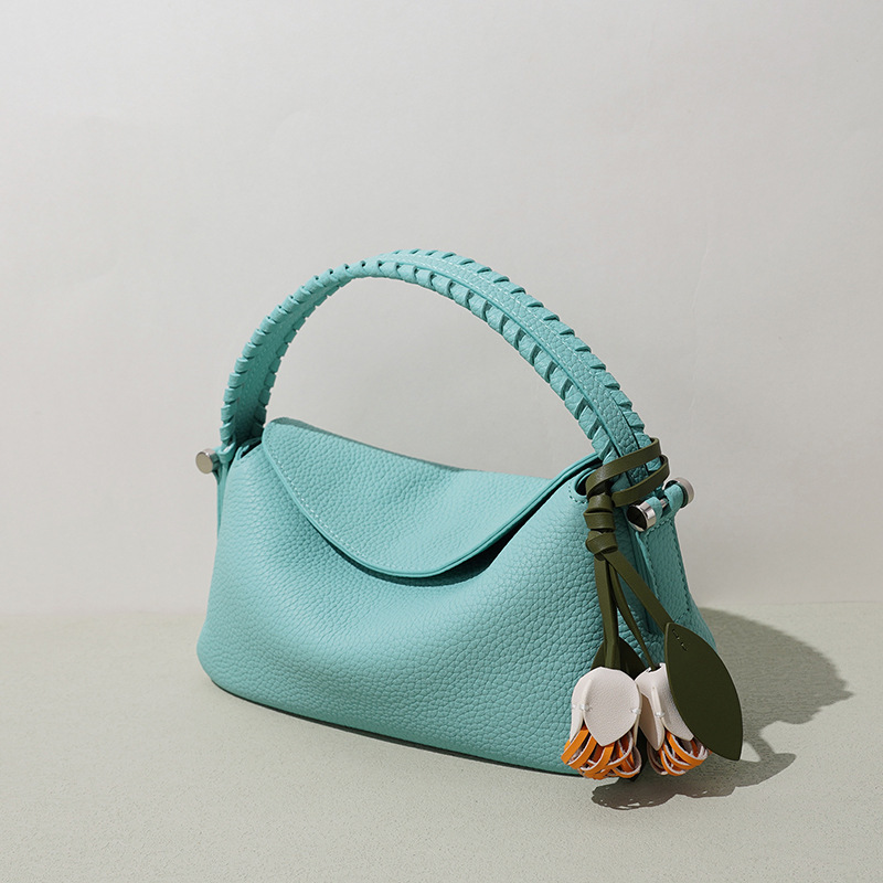 Candy-Colored Design, Niche Style Single-Shoulder Crossbody Bag, Fashionable Genuine Leather Handbag for Women, Korean Style Casual Work and Commuting Bag