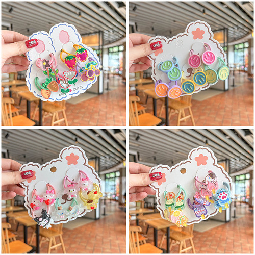 5 pairs of children's fruit hair ties for little girls, cute cartoon bear headbands, baby mini pairs of rubber bands