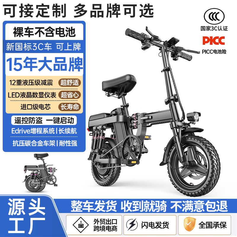Source Factory New National Standard Folding Electric Bicycle Long-Range Electric Vehicle Driving Lithium Battery Moped