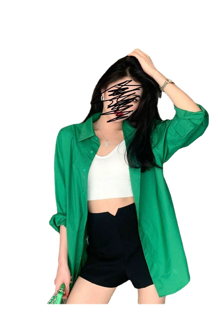 2023 Весна Новая высококачественная ретро-зеленая рубашка в ленивом стиле Свободная рубашка для женщин