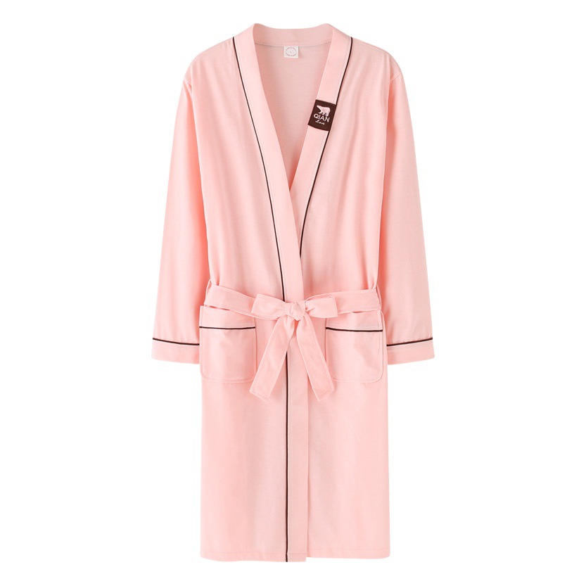 Camisón de pareja primavera y otoño 100% algodón largo Albornoz de las mujeres Otoño e Invierno de manga larga cómodo Delgado estilo japonés Pijamas