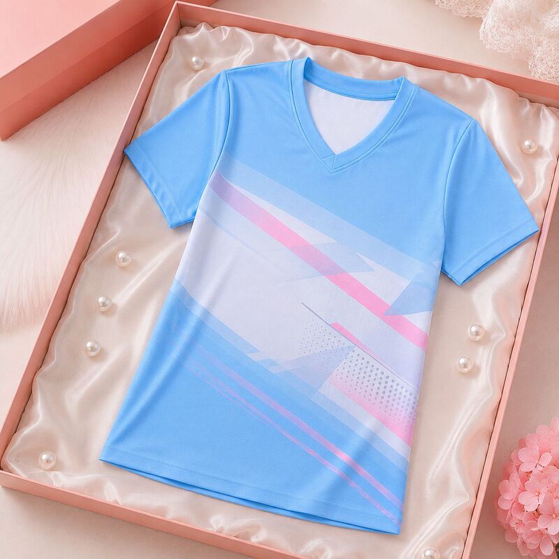 2026 Summer New Style Ice Silk Quick-Drying Mesh V-Neck Short-Sleeved T-Shirt for Women, Sporty Contrasting Color, Stylish and Age-Reducing T-Shirt Top