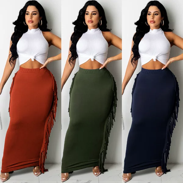 A7193 European and American Pencil Tassel Skirt