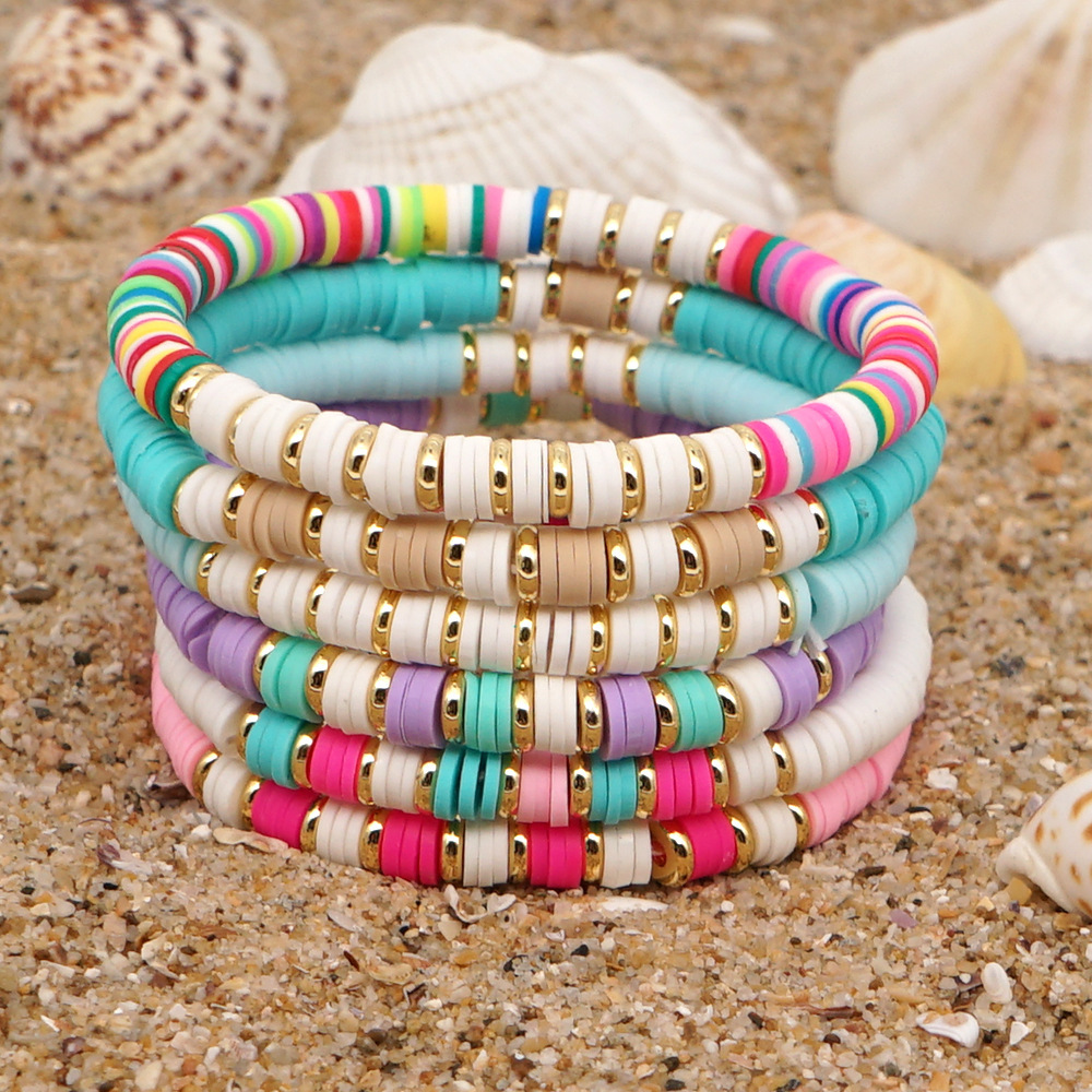 1 Pièce Mode Bloc De Couleur Acier Inoxydable Argile Molle Perlé Femmes Bracelets display picture 2