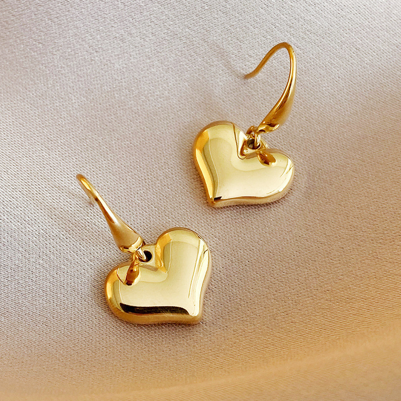 Fashion new heart-shaped simple solid 14k gold titanium steel ear hooks