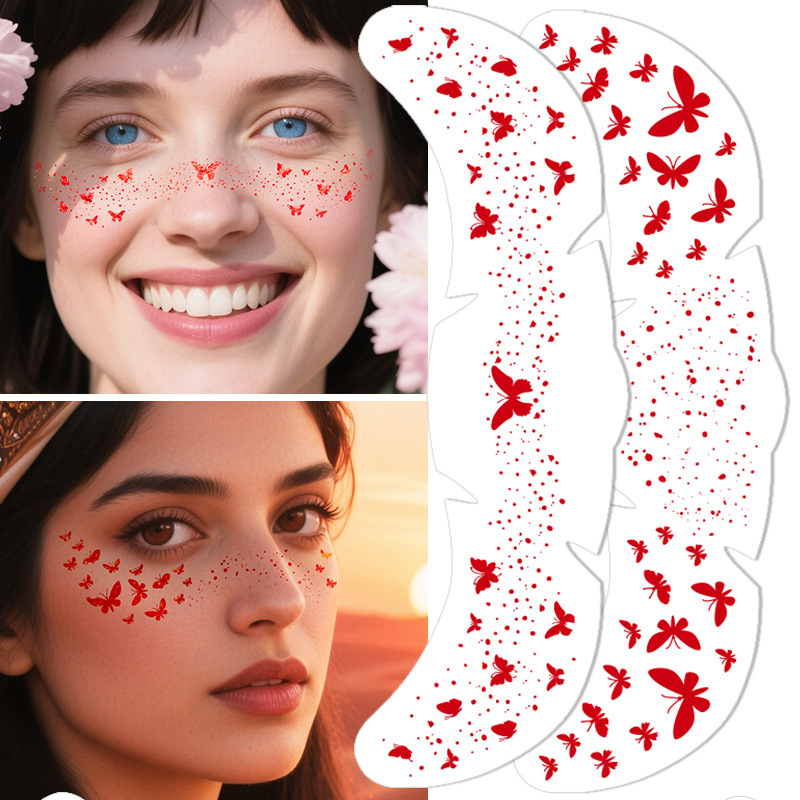 Cross-Border Exclusive Supply of Freckle Tattoo Stickers, Stars, Butterflies, Rose Red, Party Activities, Temporary Waterproof Face Stickers Tattoo