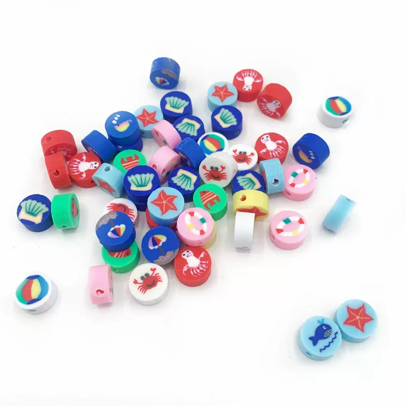 软陶珠打孔切片10mm海洋动物耳钉挂件DIY工艺品配件饰品装饰50/包