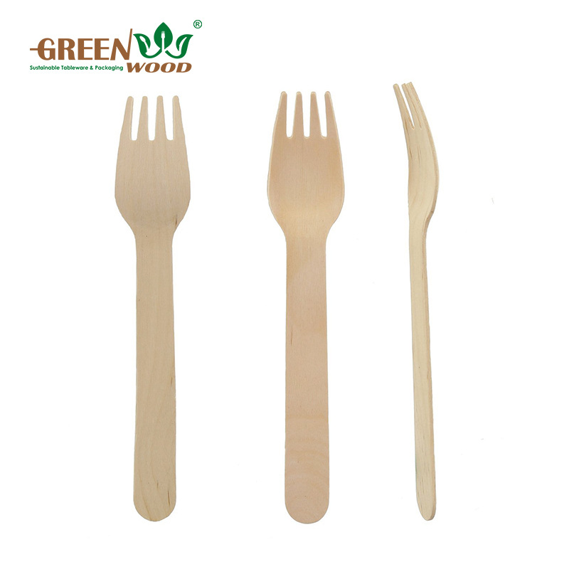 Personalizado paquete único biodegradable ecológico tenedor de madera desechable envasado independiente fruta postre tenedor de carne