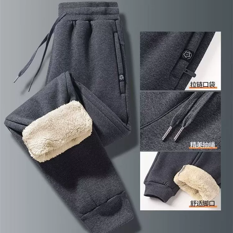 Мужские кашемировые теплые толстые повседневные брюки на флисовой подкладке, мужские зимние новые длинные брюки, спортивные штаны на молнии с карманами
