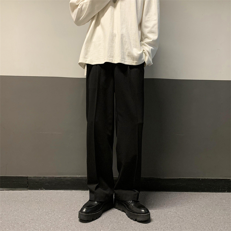 Trapear pantalones occidentales primavera y otoño estilo coreano moda estilo de Hong Kong calle pierna ancha suelta volantes rectos pantalones casuales guapos