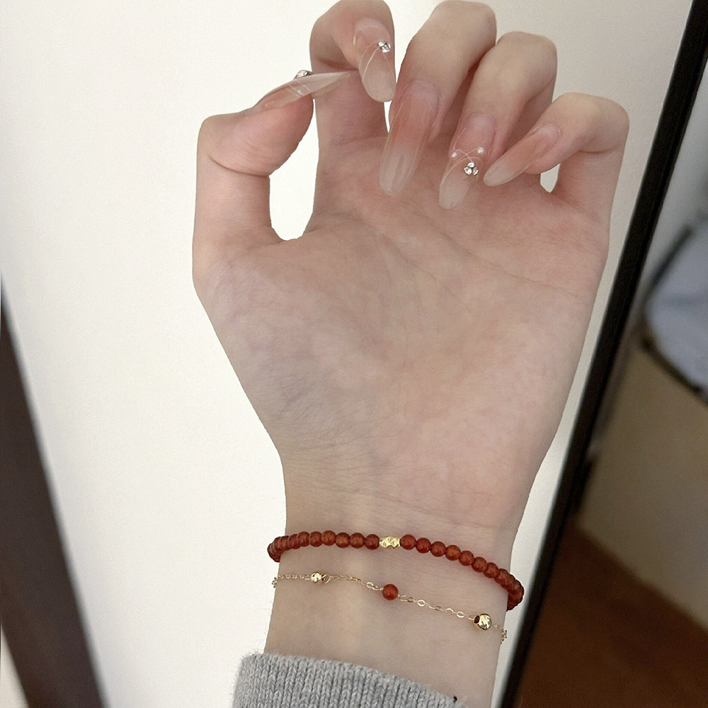 Organic onyx winter red rope bracelet handmade