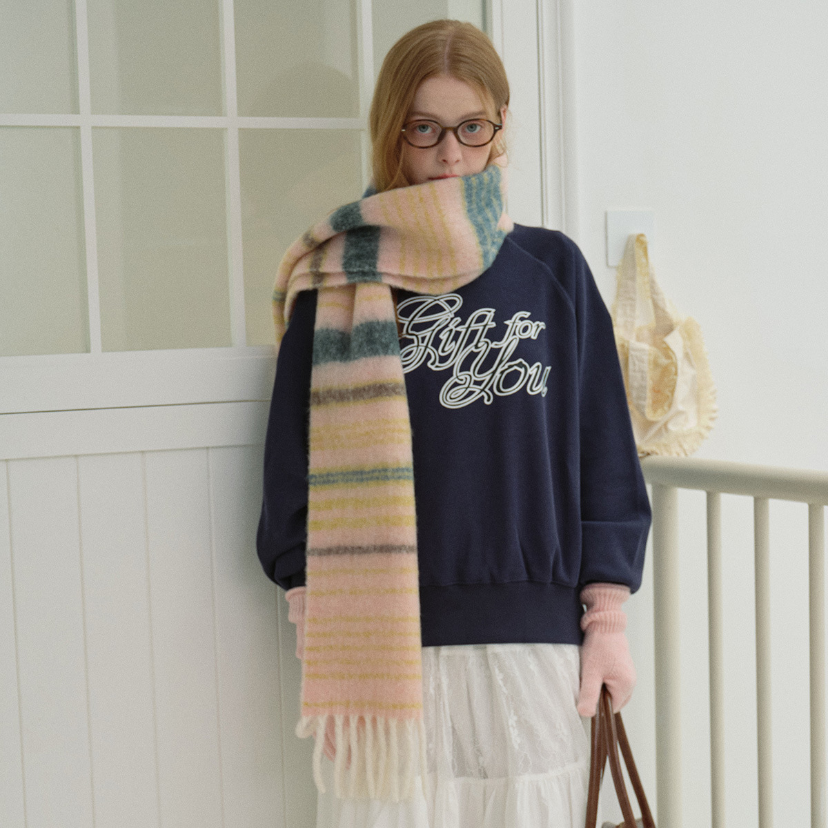 British designer's 2023 new 20 wool blend Saturn striped for women's autumn and winter warmth scarf_voghion.com