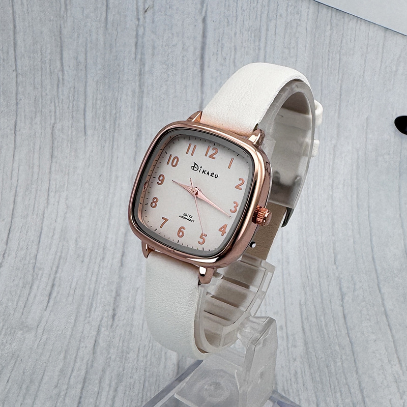Korean Style College Wind Leather Strap Watch Women's Small Square Candy Exam High School Middle School Student Versatile High-Value Quartz Watch
