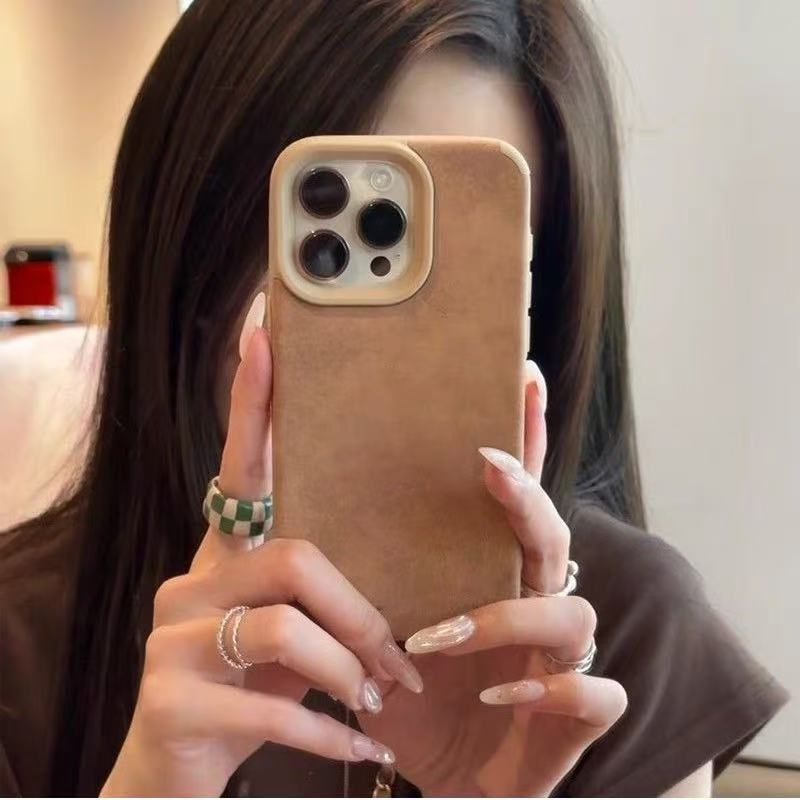 Escalera piel de cordero para iPhone 16pro funda para teléfono móvil Apple 15 color sólido 14pro13promax nuevo 12