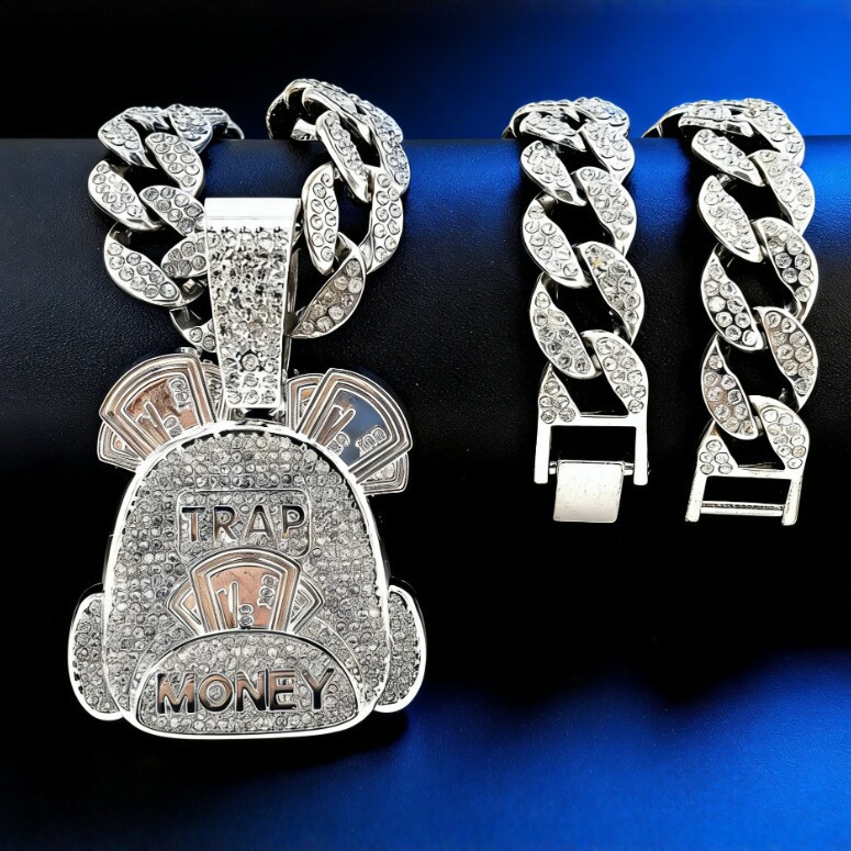 Rapero de la misma mochila collar colgante de diamantes colgante cubano hip hop tendencia de rap collar cultura callejera