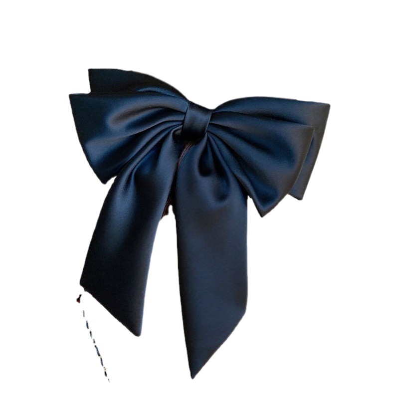 Clip tocado de satén con arco grande, horquilla trasera negra de alta calidad, accesorios para el cabello de moda para mujeres, estilo primavera.