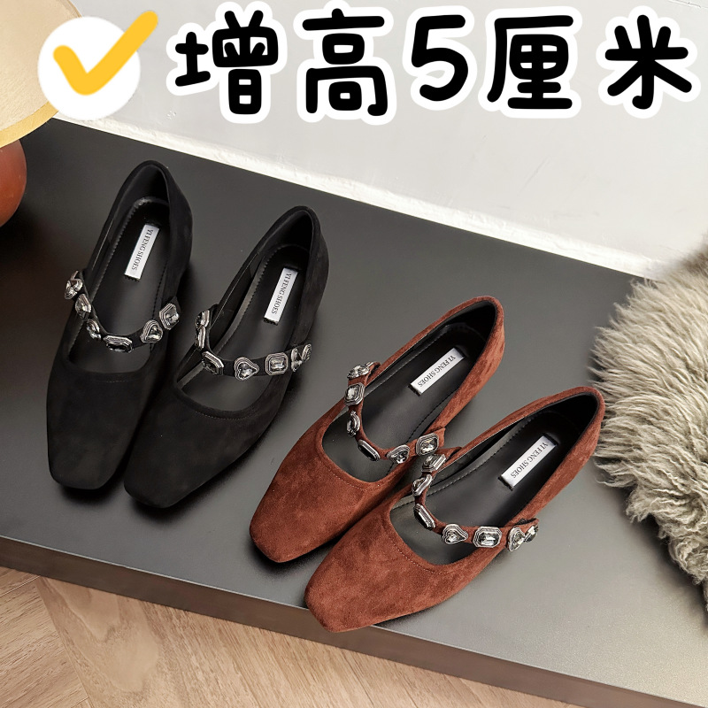 Exclusive autumn retro Mary Jane shoes square toe with rhinestones…