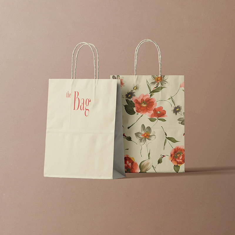 Designer White Krafr Paper Bag with Kraft Paper Handle Printed Logo Gift Bag