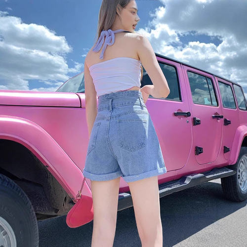 Women's High-Waisted Denim Shorts 2025 Spring Summer Korean Style Loose Slimming Student A-Line Hot Pants Trendy