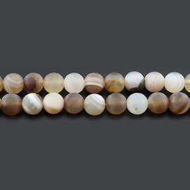 厂家直销磨砂浅咖色条纹玛瑙天然石半成品diy饰品配件串珠散珠子