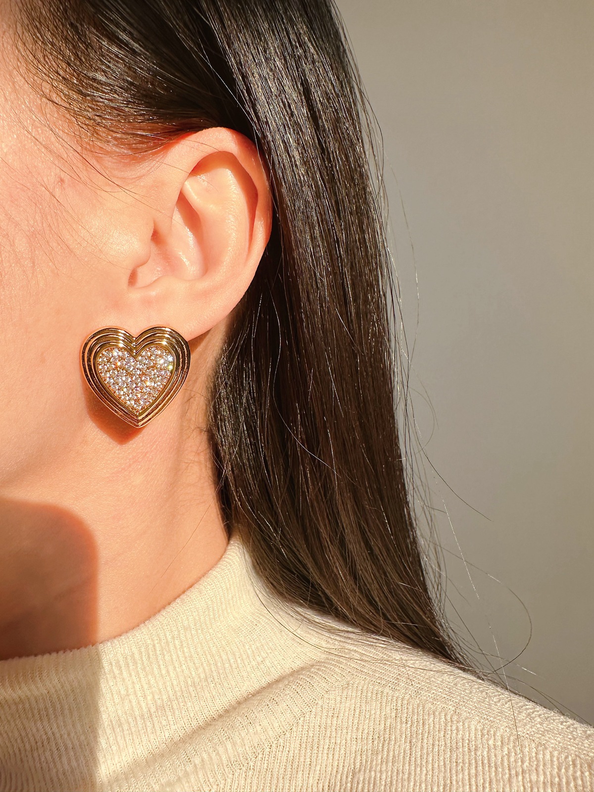 1 Pair Elegant Simple Style Heart Shape Plating Brass Zircon Ear Studs display picture 1