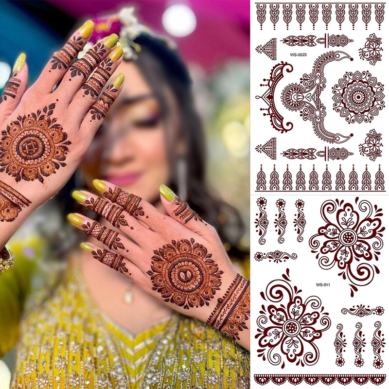 Cross-Border Amazon Brown Lace Tattoo Stickers Indian Henna Tattoo Hand Floral False Eyelashes Wholesale