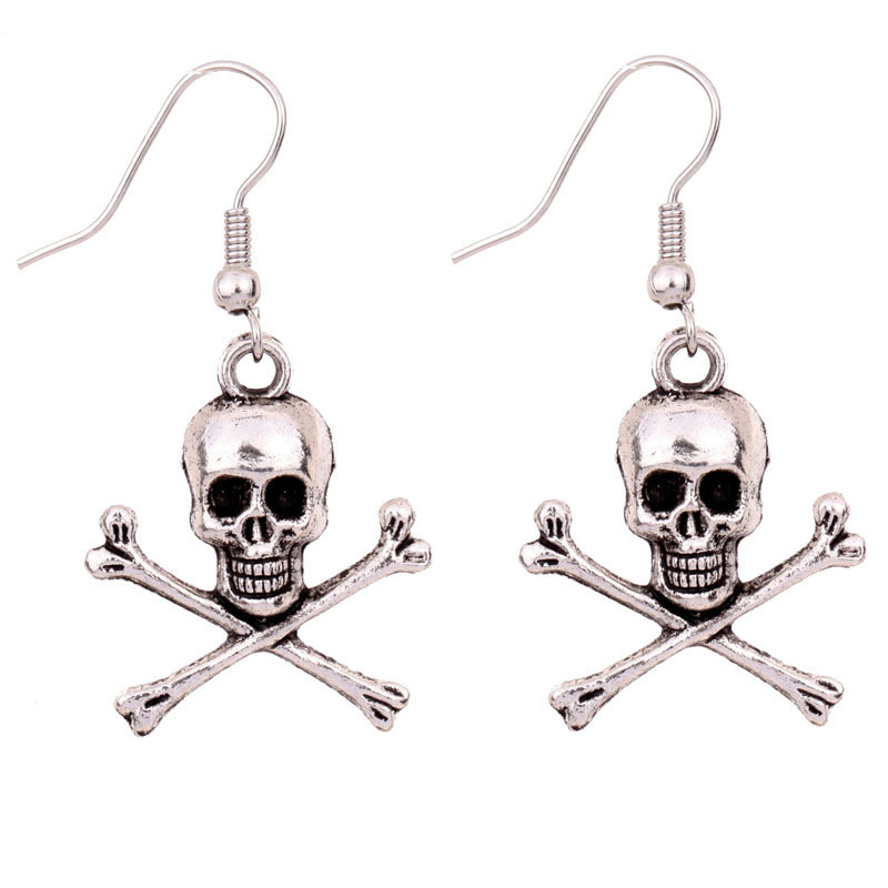 14g Weight Drop Earrings Classification 1 Pair Quantity Daily Occasion Metal Material 1 Pair Halloween Hip-Hop Retro Skull Metal Drop Earrings