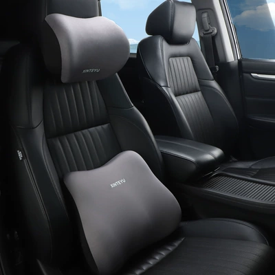 Car Lumbar Support Car Driving Headrest - gray-headrest-lumbar-pillow