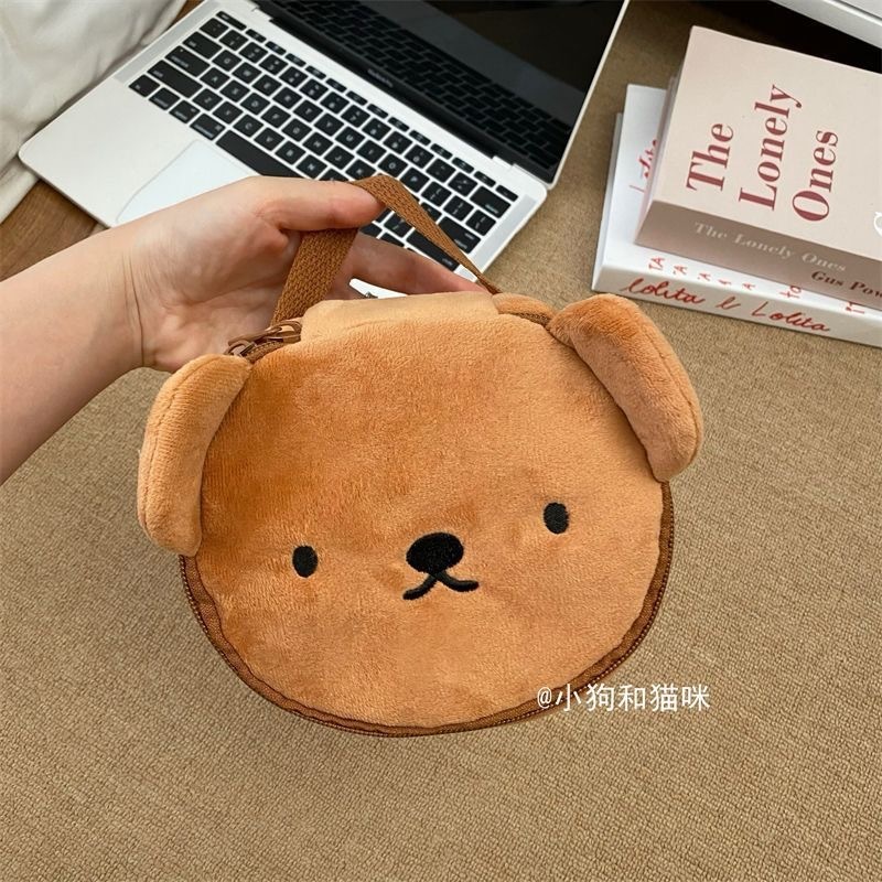 卡通可爱呆萌羊羔绒小熊头女生立体化妆包便携收纳洗漱包抖音同款|undefined
