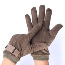 麂皮绒手套男 冬季保暖户外运动骑车手套加绒加厚电动车触屏手套