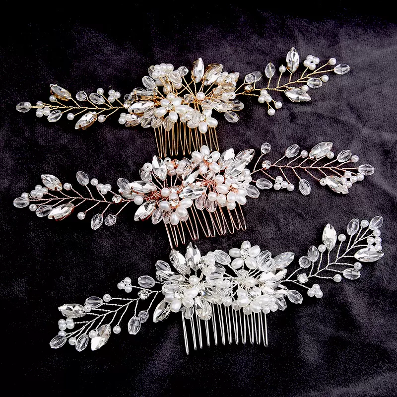 欧美新款新娘插梳发饰婚礼女士复古盘发饰品手工水钻珍珠发梳插梳