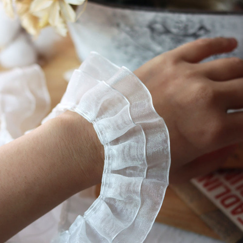 4cm wide double layer snow yarn with lace accessories pleats ruffle neckline cuffs clothing handmade materials