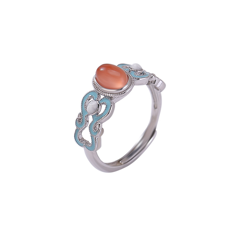 Nhẫn bạc S925 nam mặt mã não đỏ vintage phong cách quốc phong — Một mảnh