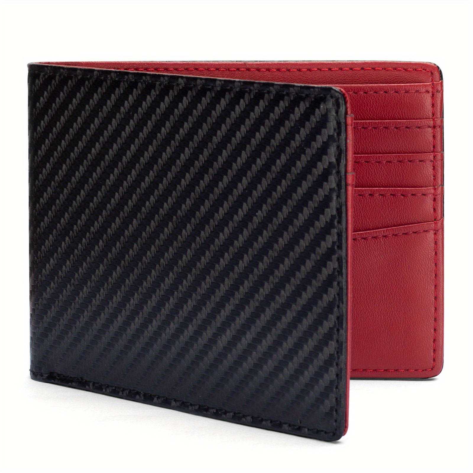 Cartera de cuero de fibra de carbono transfronteriza Spot corto simple de dos pliegues de cuero antirrobo Monedero súper móvil para hombres Genuino