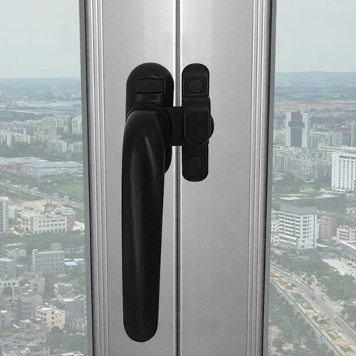 Anodized Aluminum 50 Series Hinge Window Handle, 7-Character Handle, Left-Right and In-Out Opening Lock Knob Handle