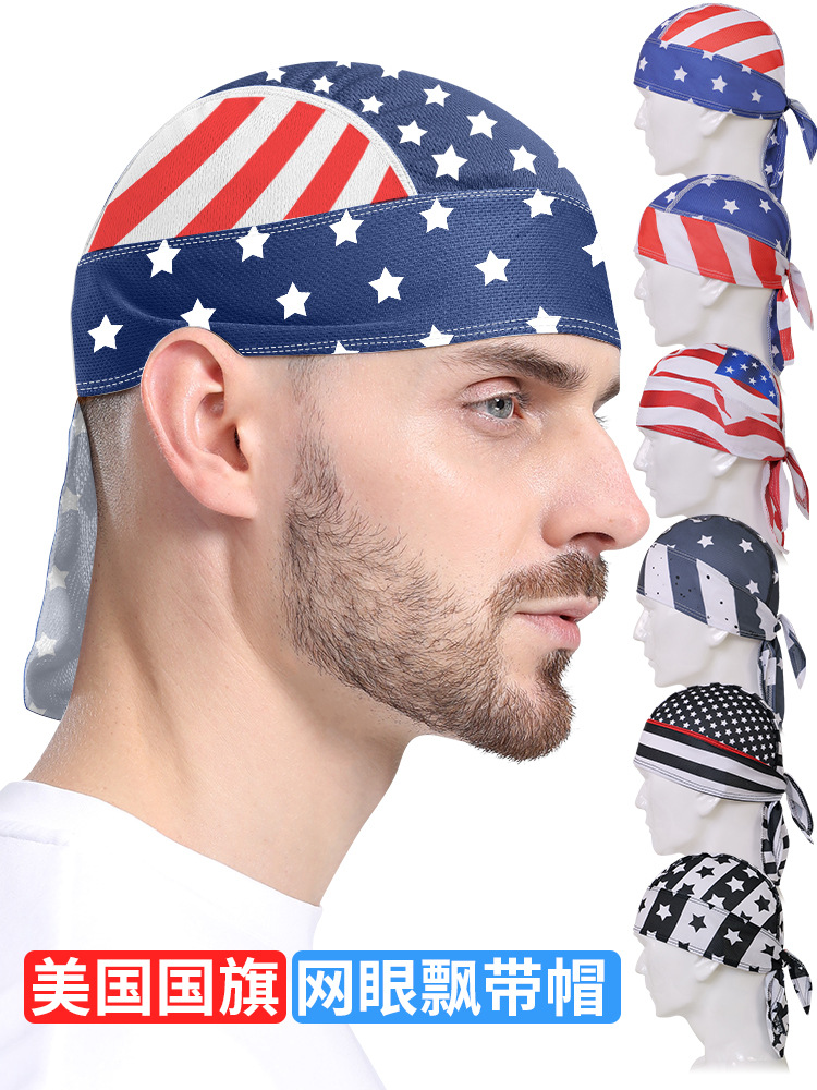 Outdoor Sports Strap Pirate Turban American Independence Day Printed Cycling Pullover Cap Moisture Wicking Sports Cap